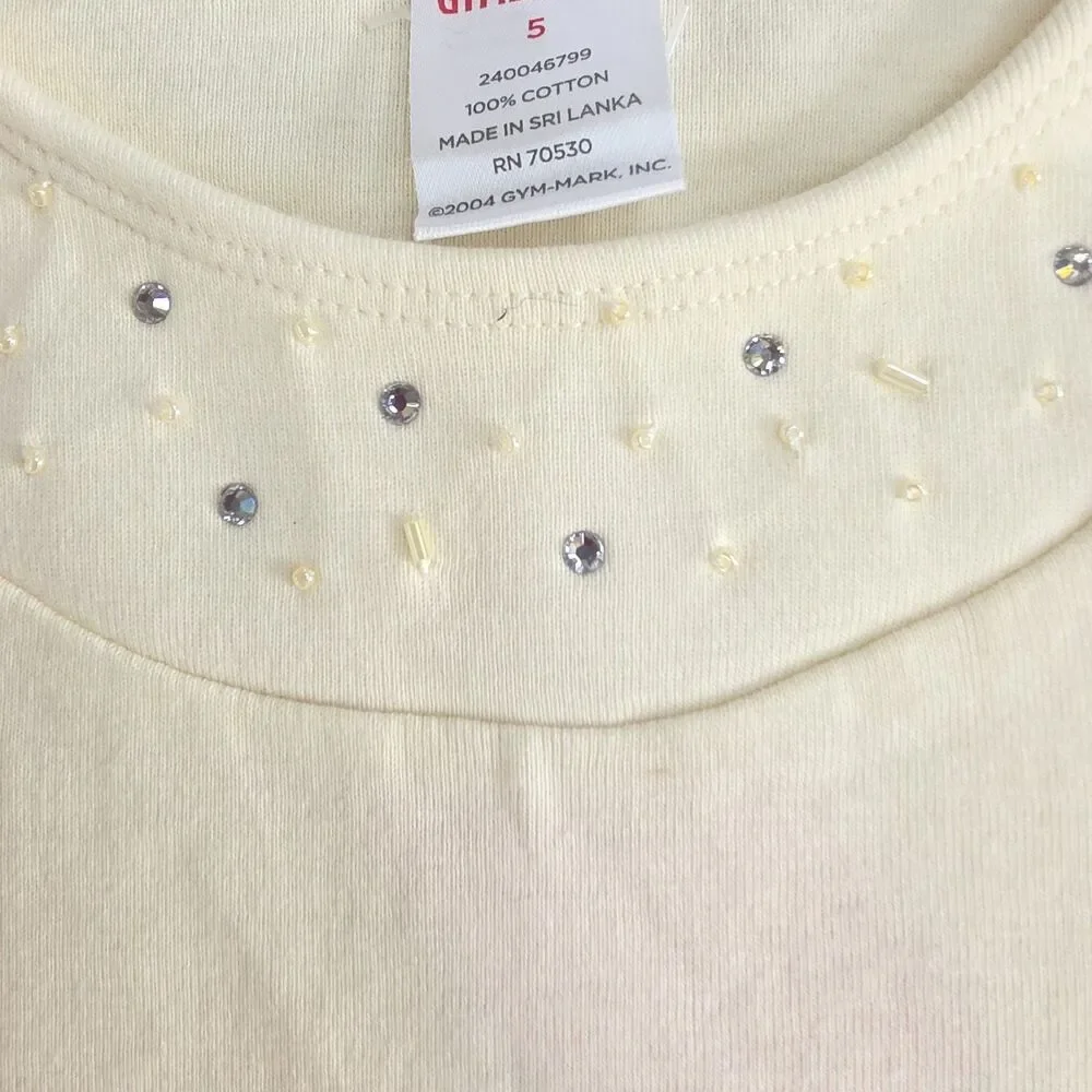 Vintage Gymboree Long Sleeve Top Size 5 Ivory Rhinestone Beaded Collar NWT
